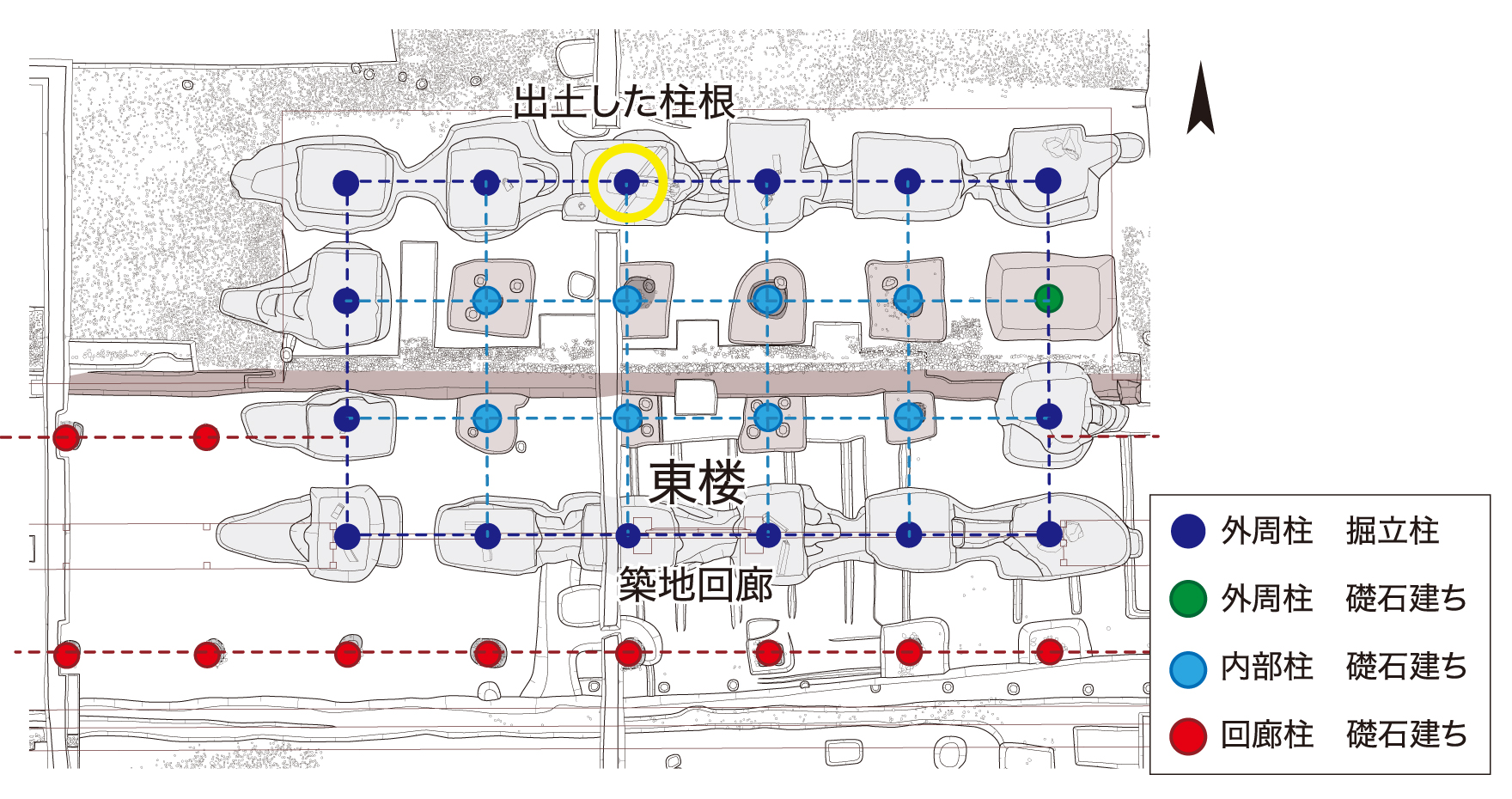 掘立柱と礎石建ち柱の配置